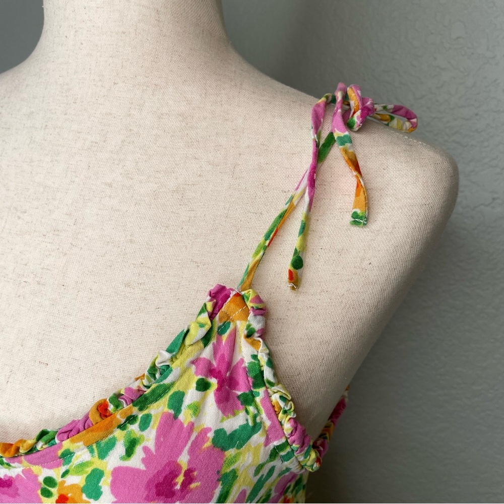 Patrons of Peace Tie Strap Floral Flower VNeck Ruffle Baby Doll Dress | Small - Picture 4 of 9